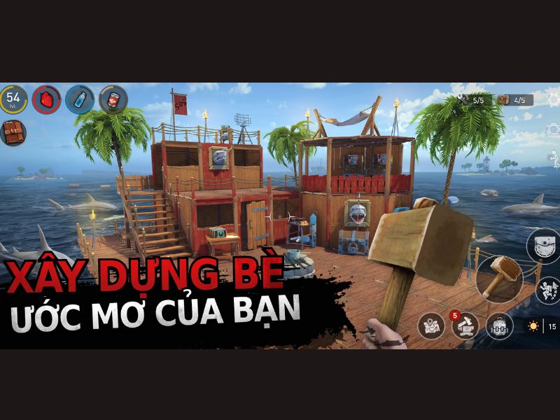 Sinh tồn trên bè nổi với kẻ thù đáng sợ vây quanh trong Raft Survival